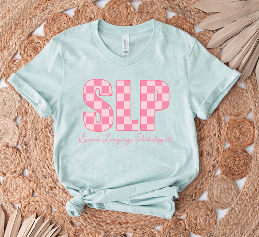 pink check board slp shirt