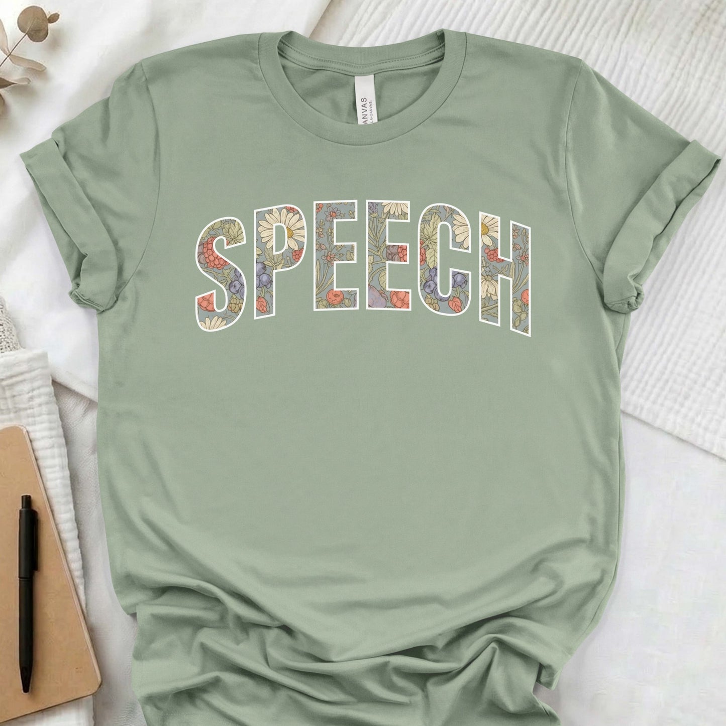 Speech flower pattern t-shirt