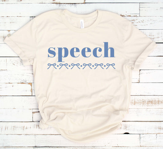 blue bow speech t-shirt