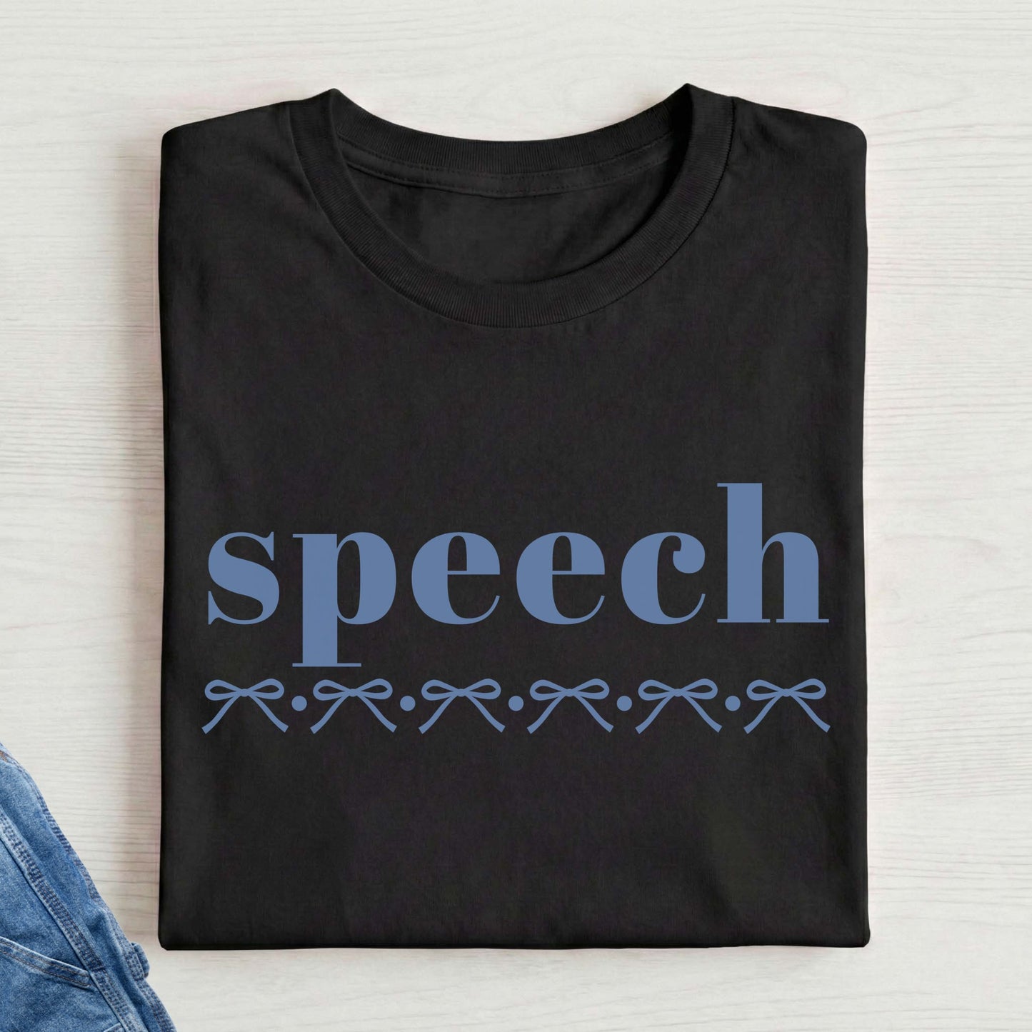 blue bow speech t-shirt