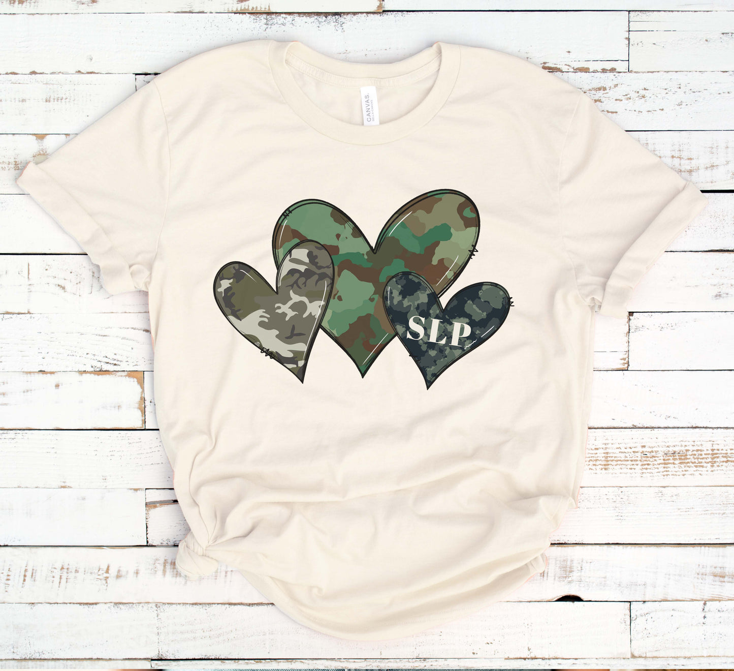Camo hear t-shirt