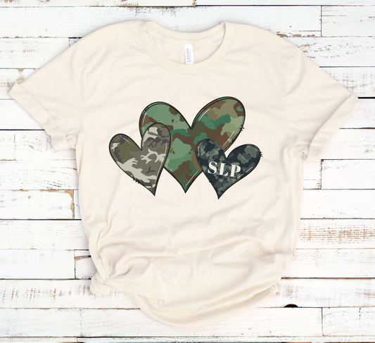 Camo hear t-shirt