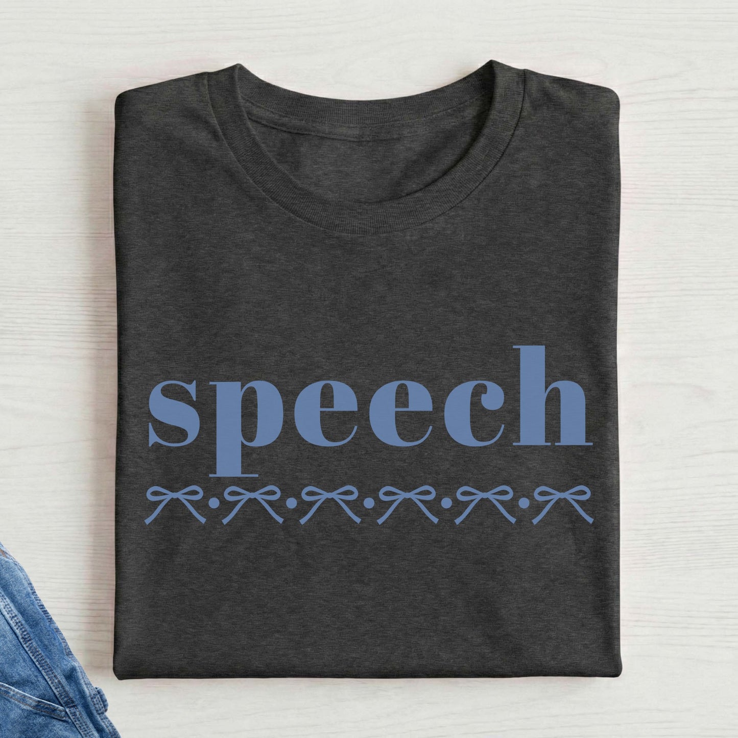 blue bow speech t-shirt