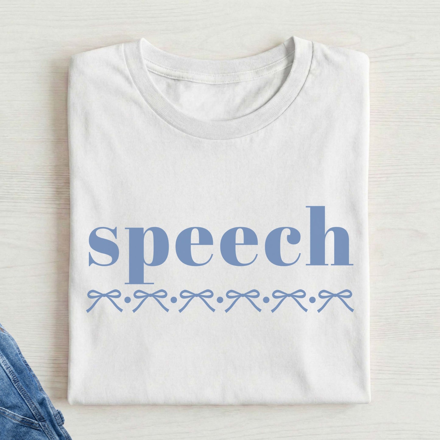 blue bow speech t-shirt
