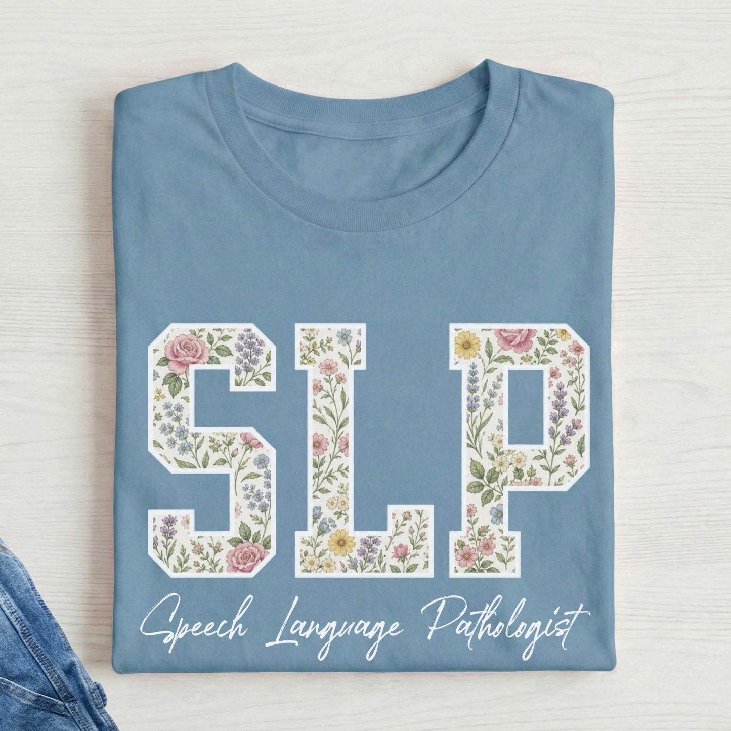 SLP floral pattern text t-shirt