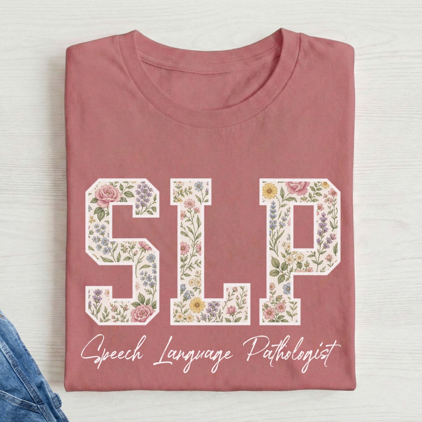 SLP floral pattern text t-shirt