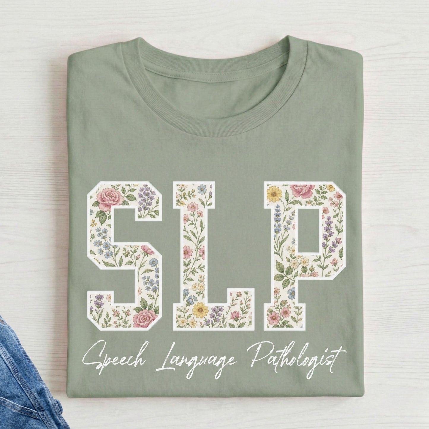 SLP floral pattern text t-shirt