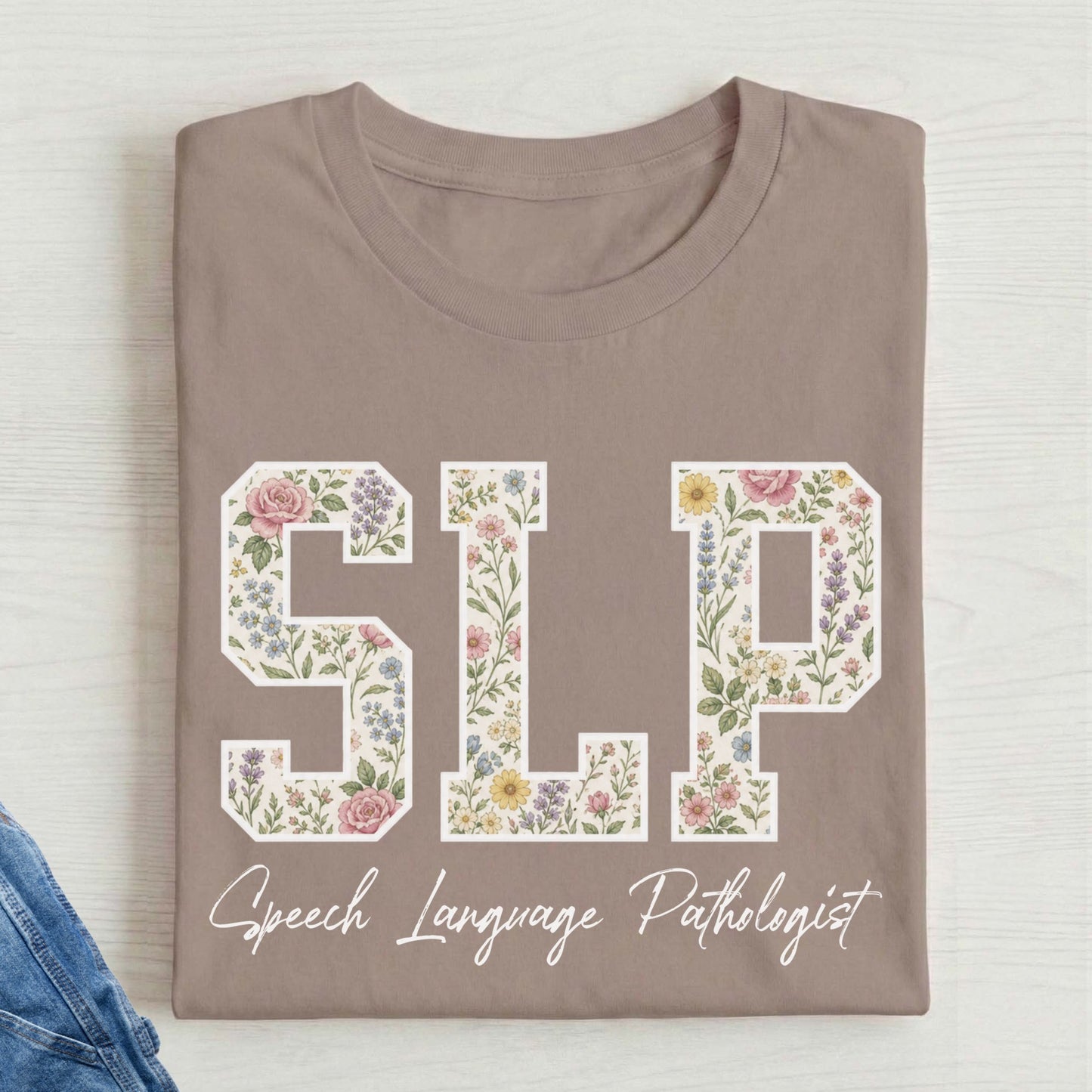SLP floral pattern text t-shirt